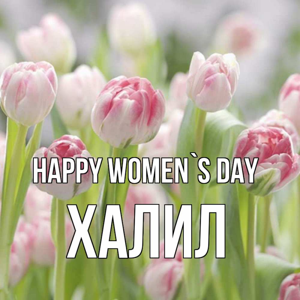 Greetings card с именем, ХАЛИЛ happy women`s day цветы Greetings with text for free download 